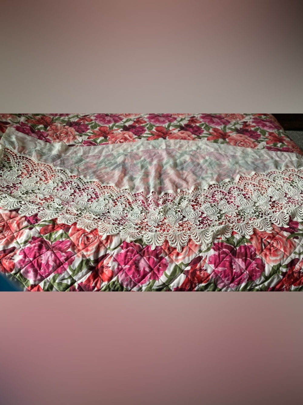 Vintage Crochet Lace on Floral valance